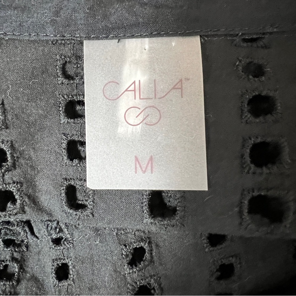 CALIA Black Eyelet Button Down Shirt Women’s Size Medium 100% Cotton Sheer Boho - Picture 9 of 10